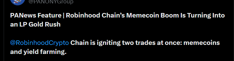 Social post about Robinhood Chain and yield farming